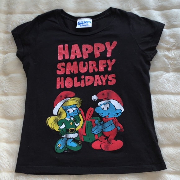 Smurfs Christmas black red t-shirt top S - Picture 7 of 9